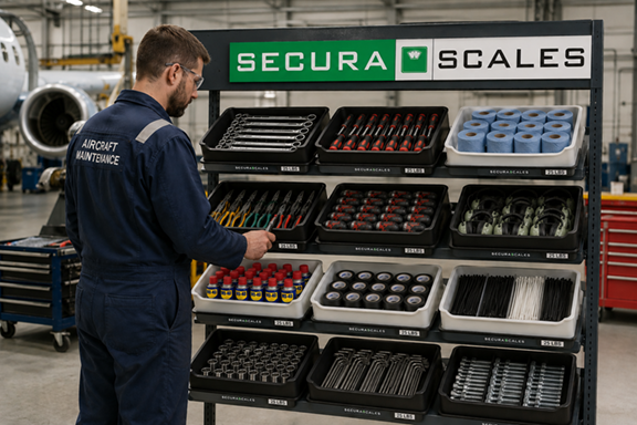 SecuraBins FOD detection in an aerospace aircraft maintenance bin