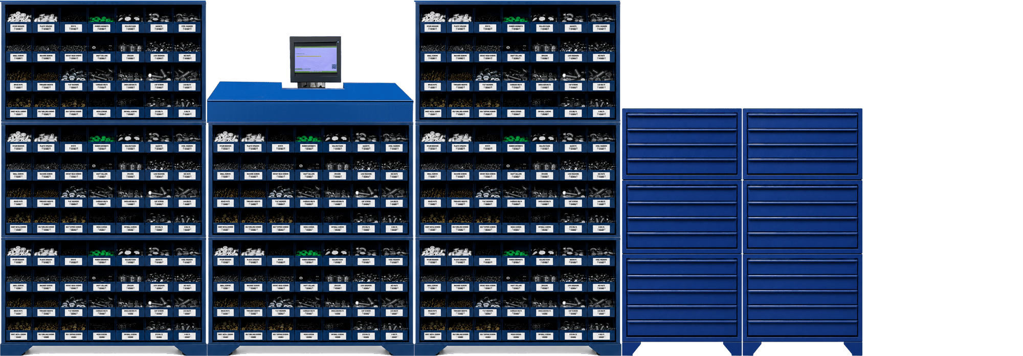 SmartBins and SmartTrays Multi Stacked Three Each W Brain in Middle