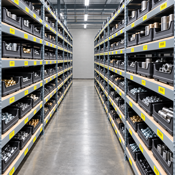 Symmetrical Industrial Parts Storage Aisle Small
