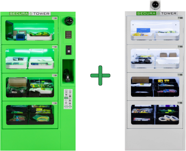 SecuraTower main unit configured with add-on drawer modules for additional storage